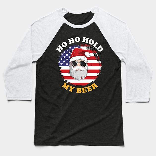 Summer Patriotic Beer Santa Christmas In July Best Xmas Surf Party Baseball T-Shirt by Jas-Kei Designs